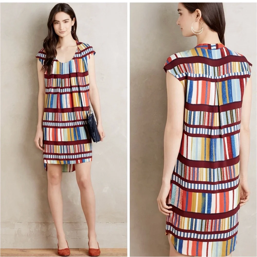 Maeve Anthropologie Au Revoir Mini Dress Size 2 Abstract Colorful Cap Sleeve - Picture 1 of 7